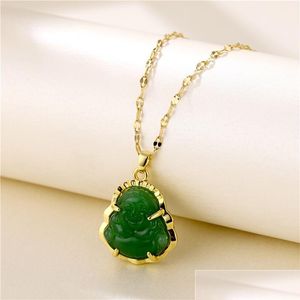 Pendanthalsband skrattar Buddha Jade Pendant Halsband med titanstål Koppar 18K Real Gold Plated Long Lasting Color Hiphop N DHGVD