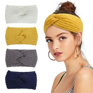 Stickad knut korsband f￶r kvinnor Autumn Winter Girls Hair Accessories Headwear Elastic Hair Band av Sea BBB16630