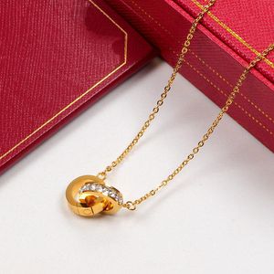 Luxury Fashion Necklace Designer Jewelry party Titanium steel double rings diamond pendant Rose Gold necklaces for women long chain stainless steel jewellery gift