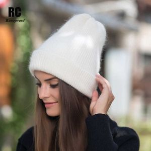 Beanie / Skull Caps Rancyword Cappelli invernali da donna Berretti a maglia Cappello di pelliccia di lana di coniglio Femminile Vera pelliccia Skullies Caps Gorros Tinta unita RC1222-2 T221020