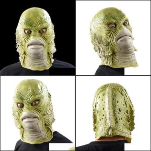 Partymasken Halloween Maske Gruseliges Monster Latex Fischmasken Kreatur aus der schwarzen Lagune Cosplay Merman Maskerade Party Mascara Hor Dh3I1