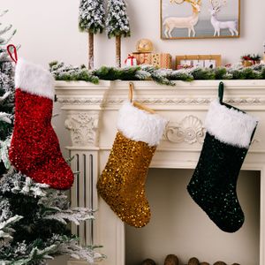 Christmas Stockings Decoration Sequin with Faux Fur Cuff Xmas Fireplace Hanging Ornament Socks RRA177