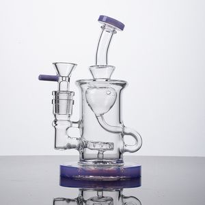 6 tum Small Bongs Klein Recycler Glass Bong Hookahs Torus duschhuvud perc dab riggar Grön lila hårda glasvattenledningar med 14 mm fogskål