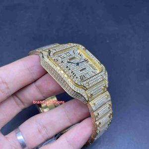 2023Men's Ice diamonds yellow gold stainless steel case full diamond shine good automatic watch