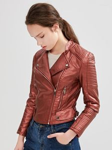 Damen Leder Aoottii Frühling Herbst Frauen Retro Pu Faux Weiche Jacke Moto Biker Punk Stil Weibliche Dünne Mantel Damen Schwarz outwear