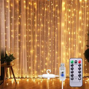 Strängar USB -batteri Använd 3x3m 300LED gardinfönster Fairy Lights Holiday Copper Wire Icicle String for Christmas Wedding Party