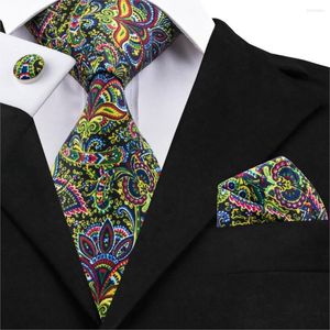 Bow Ties Hi Tie Brand Vintage Floral Silk Tie Sets Mens Designers Fashion Neck Hanky manchetknopen Gravata Print voor Men Shirt