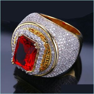 An￩is de casamento an￩is de casamento estas moda grande anel geom￩trico vermelho com zirc￣o de pedra amarela cheia de ouro grande para menu de homens entrega dhnmc