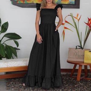 Vestidos casuais 2022 Lady fofa travestia de retalhos vestido de férias colarinho quadrado de verão maxi sólida na cintura alta festa sem mangas