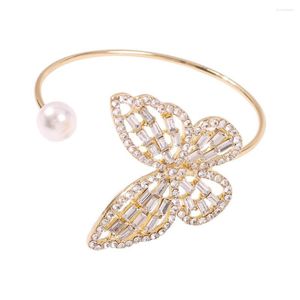 Bedelarmbanden eubfree stks goudkleurige vlinder kristal strass steentoon brede wikkelarm armband manchet imitatie parel openen armbanden