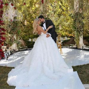 Wedding Dress Lush Puffy Tiered Ruffles White Tulle Bridal Gowns Pretty Strapless With Long Train Vestidos De Novia