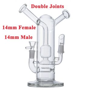 IN STOCK Unique Inline Perc Hookahs Double Joint Bong 9 Inch Sidecar Neck Glass Bongs Clear Water Pipes Splashguard Dab Rigs With Herbs and Concentrates