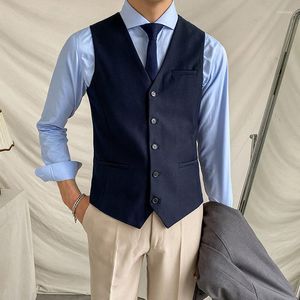 Men's Vests Men's Vest Waistcoat Business Formal Jacket Grey Black Navy For Men Husband Male Clothings