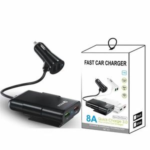 Newst Car Charger 8A QC3.0 Front- och baksätesbilar Laddare Snabbladdning One Tow 4 USB-kabel Multi-port