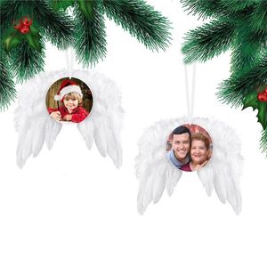 Värmeöverföring Angel Wings Ornament Juldekoration Fjädrar hänge runt aluminiumark DIY julgran hängande tagg 1025