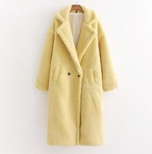 2023 feminino peur faux pur outono inverno mulheres limão amarelo casaco de pelúcia elegante fêmea espessa e quente jaqueta casual garotas 201211