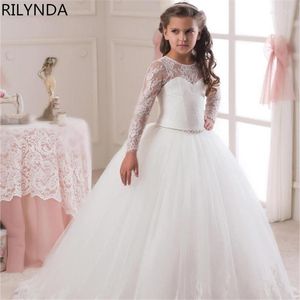 Girl Dresses White Flower Girls For Wedding Gowns Cap Sleeve Lace Sash Bow Birthday Party Dress Zipper Tulle Pageant