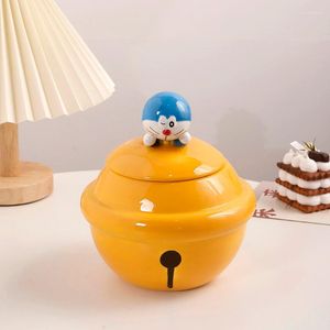 Storage Bottles Doraemoned Ceramic Jar With Lid Cartoon Candy Household Food Container Cute Living Room Kitchen Organizer Pot