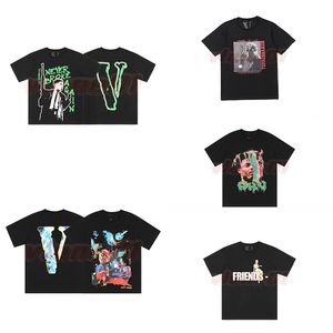 Vlone Mens Designer T Shirt Yaz Çiftleri Unisex V Desen Baskı Kısa Kollu Moda Gençlik Hip Hop Tees S XL