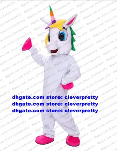 White Unicorn Rainbow Pony Flying Horse Mascot Costume Adult Cartoon Character Outfit Suit Fair Bild Reklam CX2053