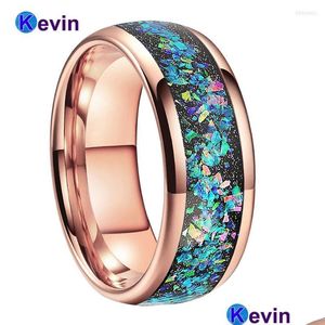 خواتم الزفاف خواتم الزفاف سلسلة جالاكسي لطيفة Opal Ring Rose/Gold/Black Tungsten Carbide Band Fashion Trendy Jewelry Domed Dovze Devze