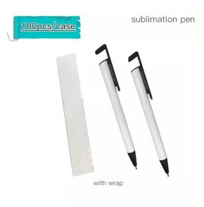 local warehouse sublimation pens metal Ballpoint Pen for Sublimation Blank with free Shrink Warp Phone Stand Pen Promotion School Office Writing Supplies