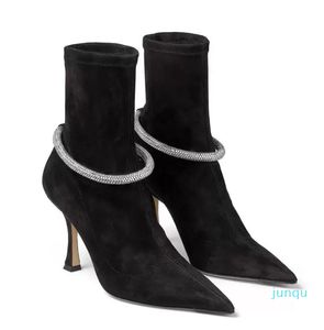 Top marca Winter Leroy Tobillo Boots Socked Stock Boot with Crystal Admellish Black White Ladies Comfort Descuento Descuento Vestido de novia 005