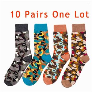 Mens Socks 10 Pairs Men Jungle Camouflage Happy Winter Autumn Outdoor Skate Long Tube Dress