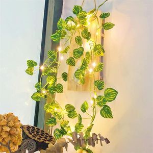 Saiten Künstliche Pflanzenblattgirlande Fee Hellgrüne Rebe Kupferdraht Lichterketten für Weihnachtshochzeitsfeier Waldtisch