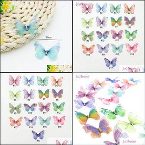 Christmas Decorations 100Pcs Gradient Color Organza Fabric Butterfly Appliques Translucent Chiffon For Party Decor Doll Embellishmen Dhma4