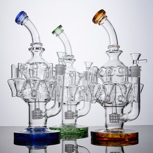 Unique Octopus Arms Glass Bongs Matrix Perc Hookahs 11 Inch Smoking Pipe Surrounded Recycler Bong Colored Water Pipes 14mm Joint Oil Dab Rigs With Bowl
