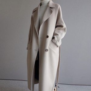 Cappotto invernaleDonna Ampia tasca con risvolto Cintura in misto lana Cappotto Oversize Long Trench Capispalla in lana da donna