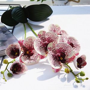 Dekorativa blommor Hög simulering 3D Real Touch 2 Forks Artificial Butterfly Orchids With Leaves Wholesale Wedding Phalaenopsis