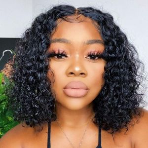 Sapphire Curly Human Hair Wig for Black Women Bob x4 Frontal Lace Wigs Remy Brazilian T Part