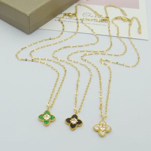 Aziatische gouden sieraden groothandel zwart en wit groen vierbladige bloem vierkante diamanten ketting dames all-match vierbladige bloem ketting