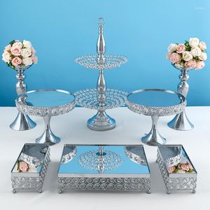 Bakeware Tools Vacker Tray Silver 2 Tier Cupcake dessert Display Decoration Wedding Crystal Mirror Cake Stands Set