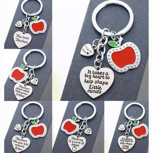 Keychains Lanyards 12PCsLot Wholesale Keychain With Apple Keyring Teachers Gift Key Chain Key Ring Jewelry Gifts For Teacher Heart Pendant Charm 221025