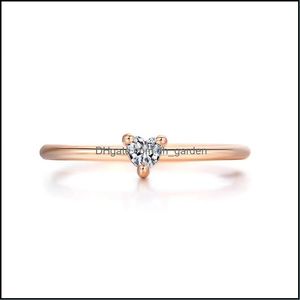 Anéis de casamento Anéis de casamento Little Heart Heart Gold Color Tababing Ring Jewellry Zircon Moda romântica para mulheres Jóias Drop De Dh7nn
