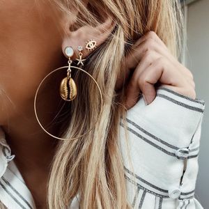 Hyperbole Big Starfish Dangle Earrings For Women Sea Shell Drop Earrings Round Ear Stud Gold Summer Dress Jewelry Ornament