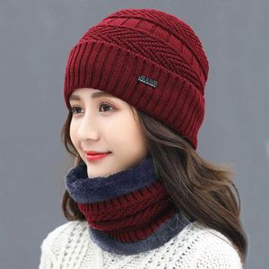 Beanie/Kafatası Kapakları Kış Beanie Şapkalar Kadınlar için Kalın Mercan Polar Dinli Eşarp Set Kapakları Erkekler Sıcak Örgü Kafatası Kapağı Boyun Isıtıcı Şapka Eşarp 2 PCS/SET T221020