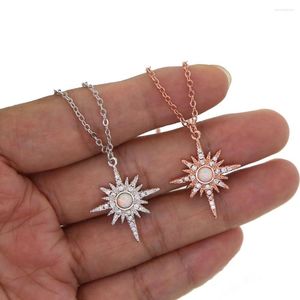 Chains Gold Color Pave Clear Cubic Zirconia White Fire Opal Star Pendant Christmas Gift Top Quality North Stunning Necklace