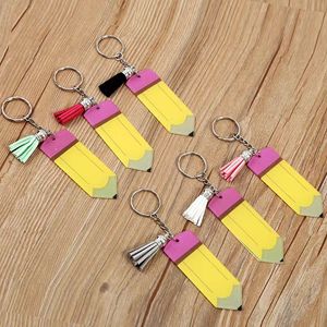 Wholesale Handmade Tassel Acrylic Pencil Keychain Christmas Decorations Vinyl Pencil Keyring Teacher's Day Gift Keyring Pendant