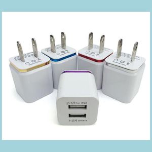 Handy-Ladegeräte für Telefon-Wand-Ladegerät-Stecker Metall Dual USB 2 1A AC-Netzteil US EU-Port Galaxy Note LG Tablet Drop DHDWB