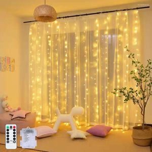 Strängar 3x3m 300 LED -gardin Icicle String Light Battery Copper Wire Garland Fairy Lamp Remote Control Wedding Bedroom Decoration