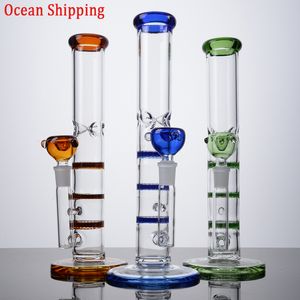 Ocean Ship Heady Glas-Wasserpfeifen, bunte Bongs, dreifache Bienenwaben-Perc-Öl-Dab-Rigs, Wasserpfeifen, 14-mm-Innengewinde, gerade Rohrbong mit Schüssel