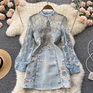 French Heavy Industry Beaded Slim Dress Spring New Style Small Fragrant Doll Neck Embroidered Skirt