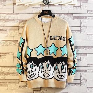 Men's Sweaters Fall/Winter 2022 Baby Letterprint Knit Men's Sweater Long Sleeves O Collar White Khaki Pullover Oversized