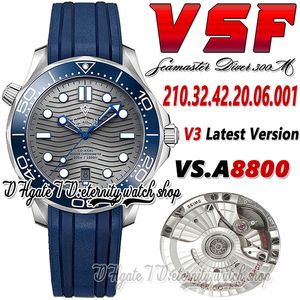 V3 Diver 300m Mens relógio Sv210.32.42.20.06.001 VSF8800 Cerâmica mecânica automática Bolecela de textura cinza Dial Caixa de aço Corrente de borracha Super Versão Eternity Relógios