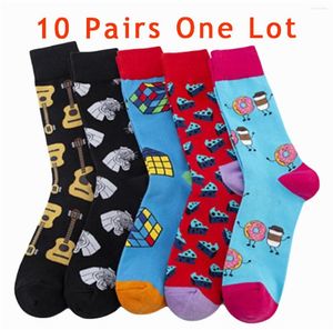 Men's Socks 10 Pairs Cheese Donut Sweet Food Happy Colorful Men Funny Crew Dress For Winter Autumn