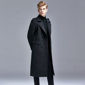 Autumn Winter Trench Coat Men Knee Length British Slim Double Breasted Europe Trend Casual Business Daily Woolen Wind Coat